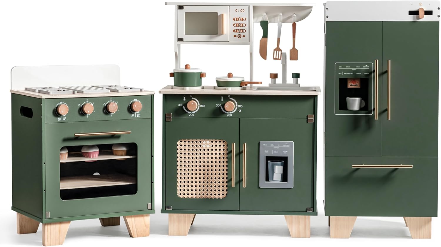 Wooden Play Kitchen 3-Piece Set