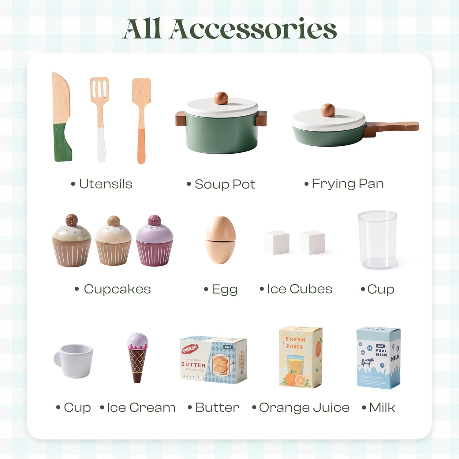 Wooden Play Kitchen 3-Piece Set