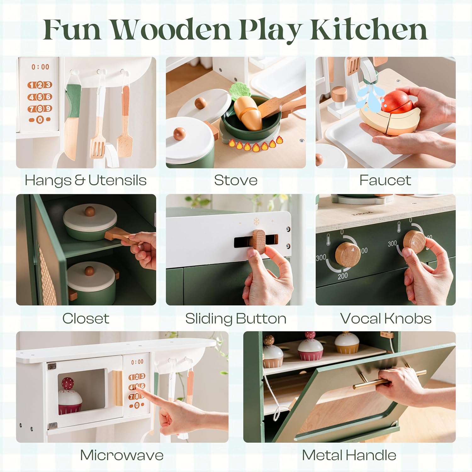 Wooden Play Kitchen 3-Piece Set