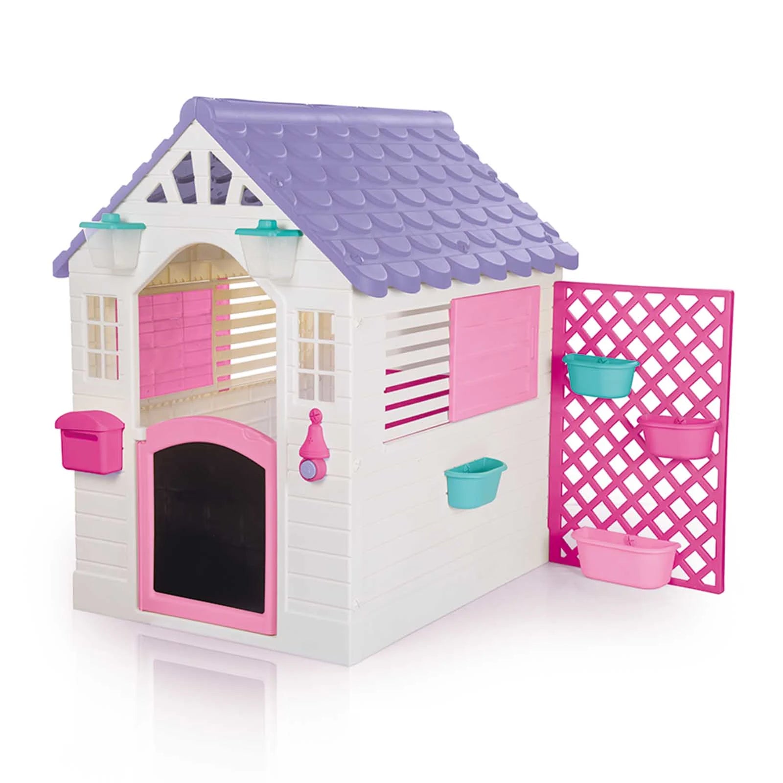 Children's Playhouse with Play Fence - Pink & White (2+ Years)