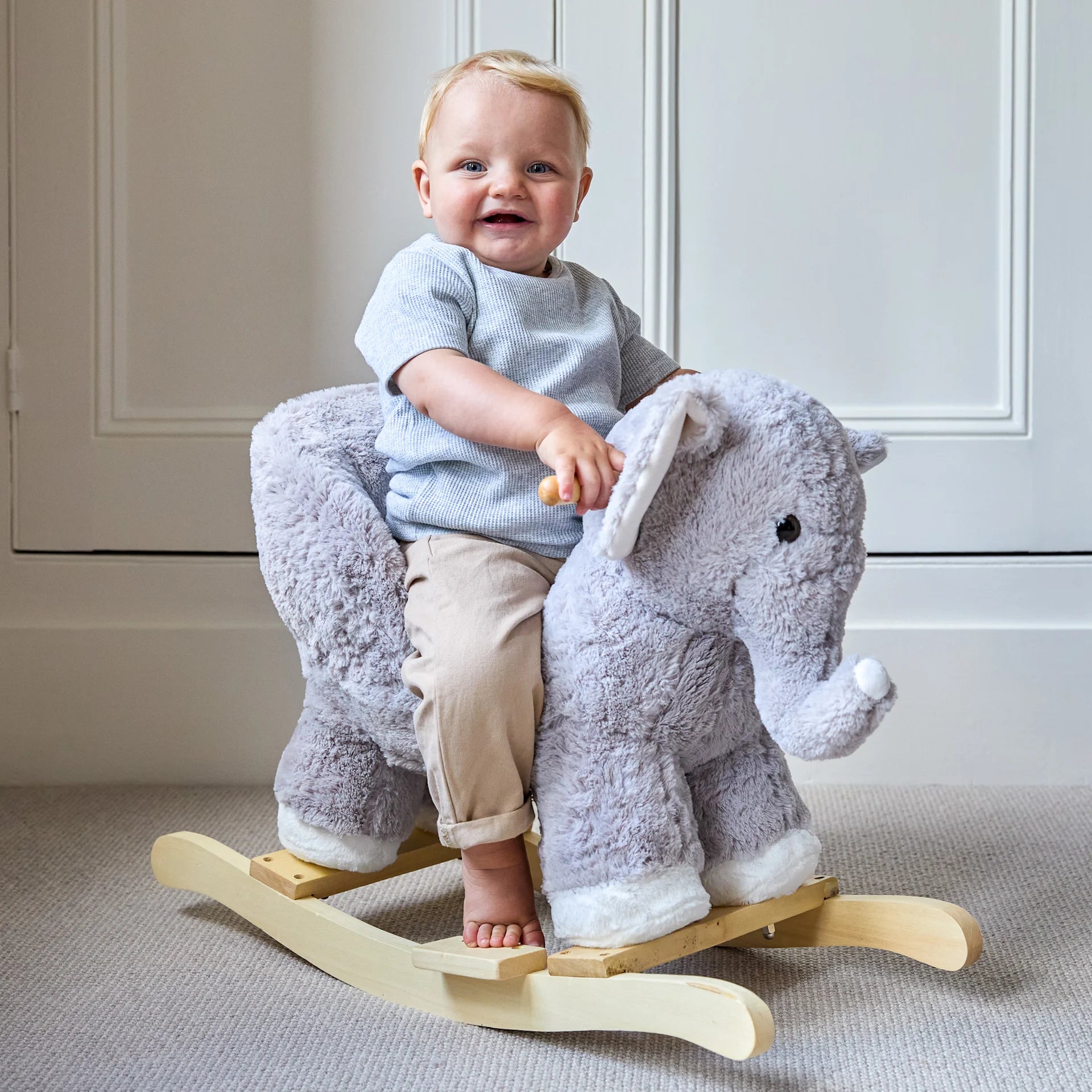 Puggle Plush Wooden Rocking Elephant Seat with Sounds